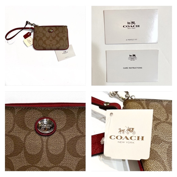 NWT Coach Khaki/Red Peyton Signature Small Wristlet - Picture 12 of 14